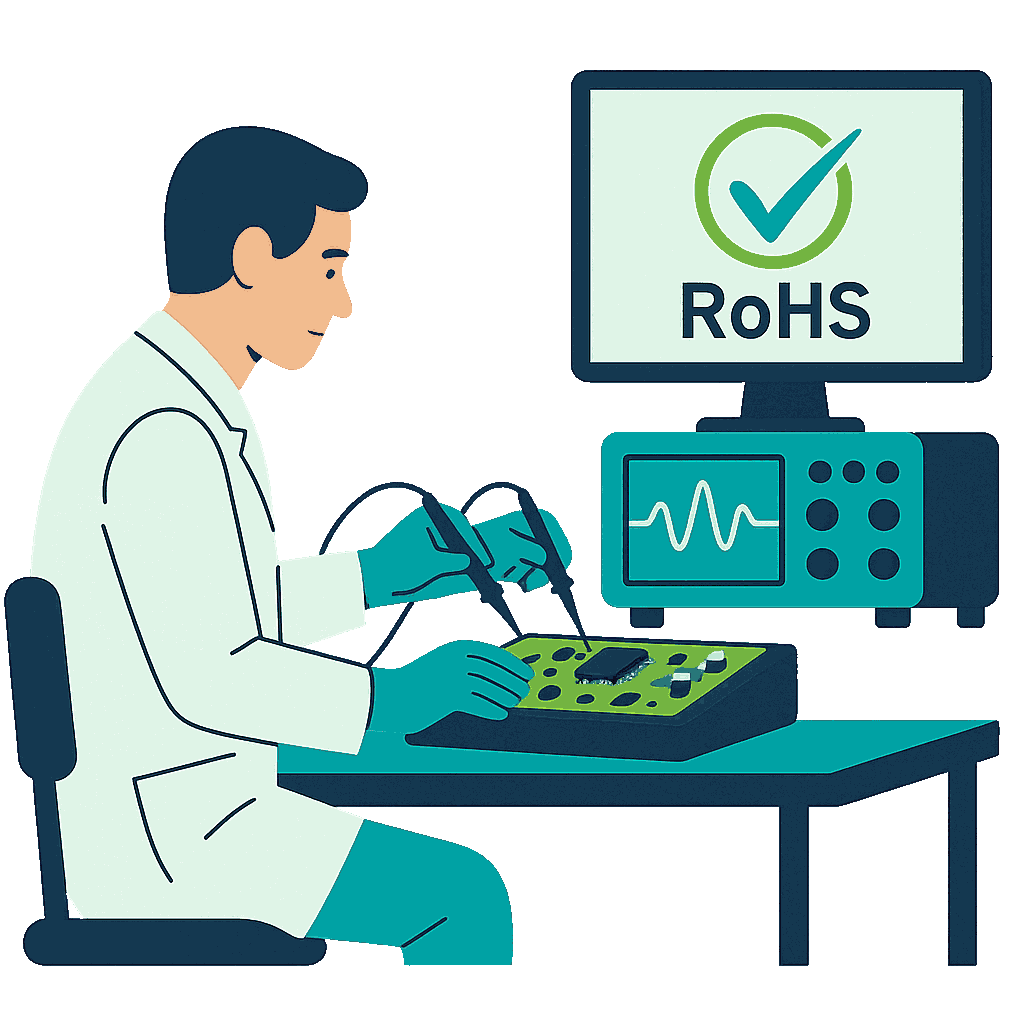Various logos representing RoHS certification services