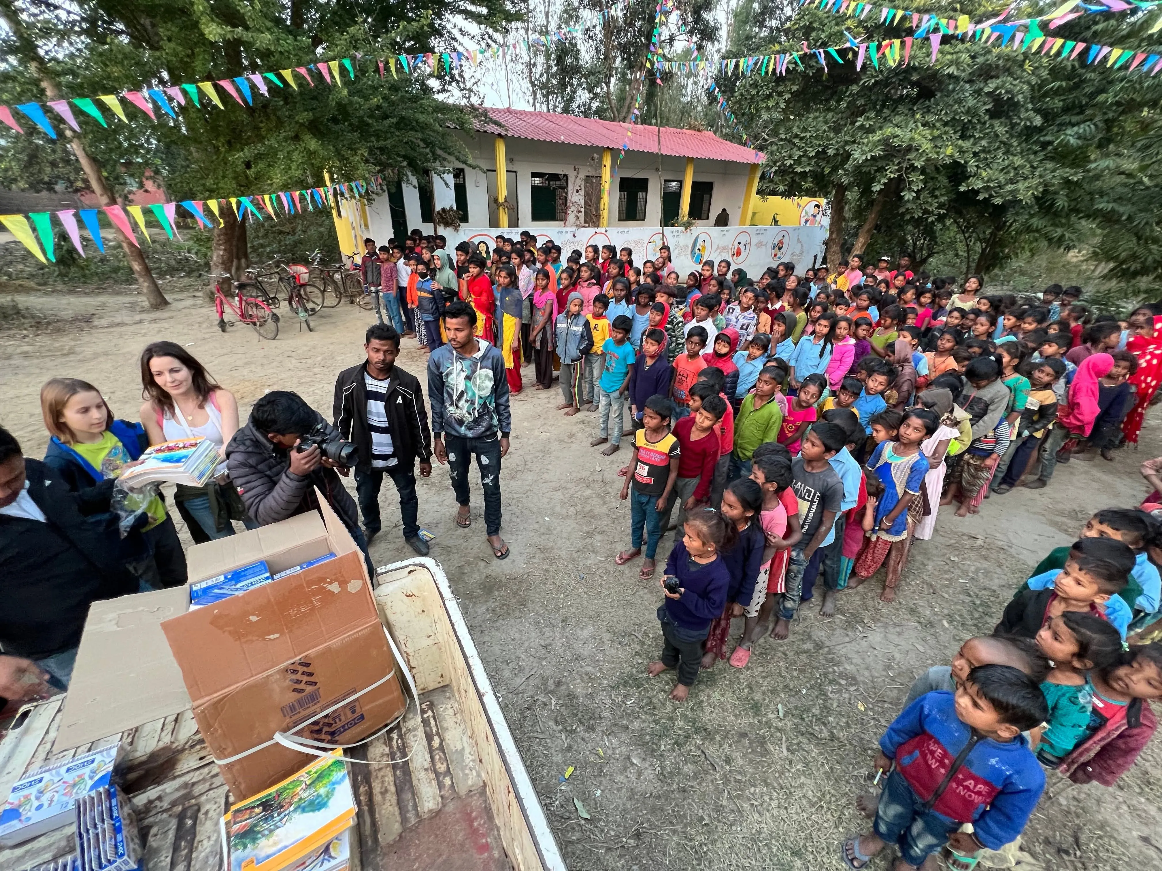 Distributing charitable goods to the poor in nepal